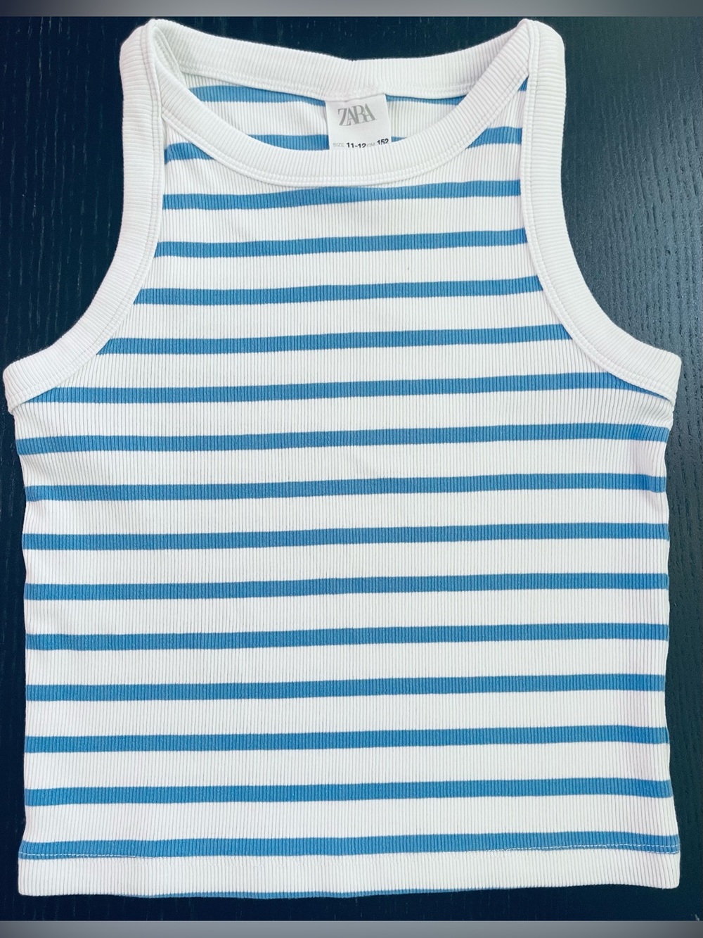 Zara Kids Blue and White Striped Ribbed Tank